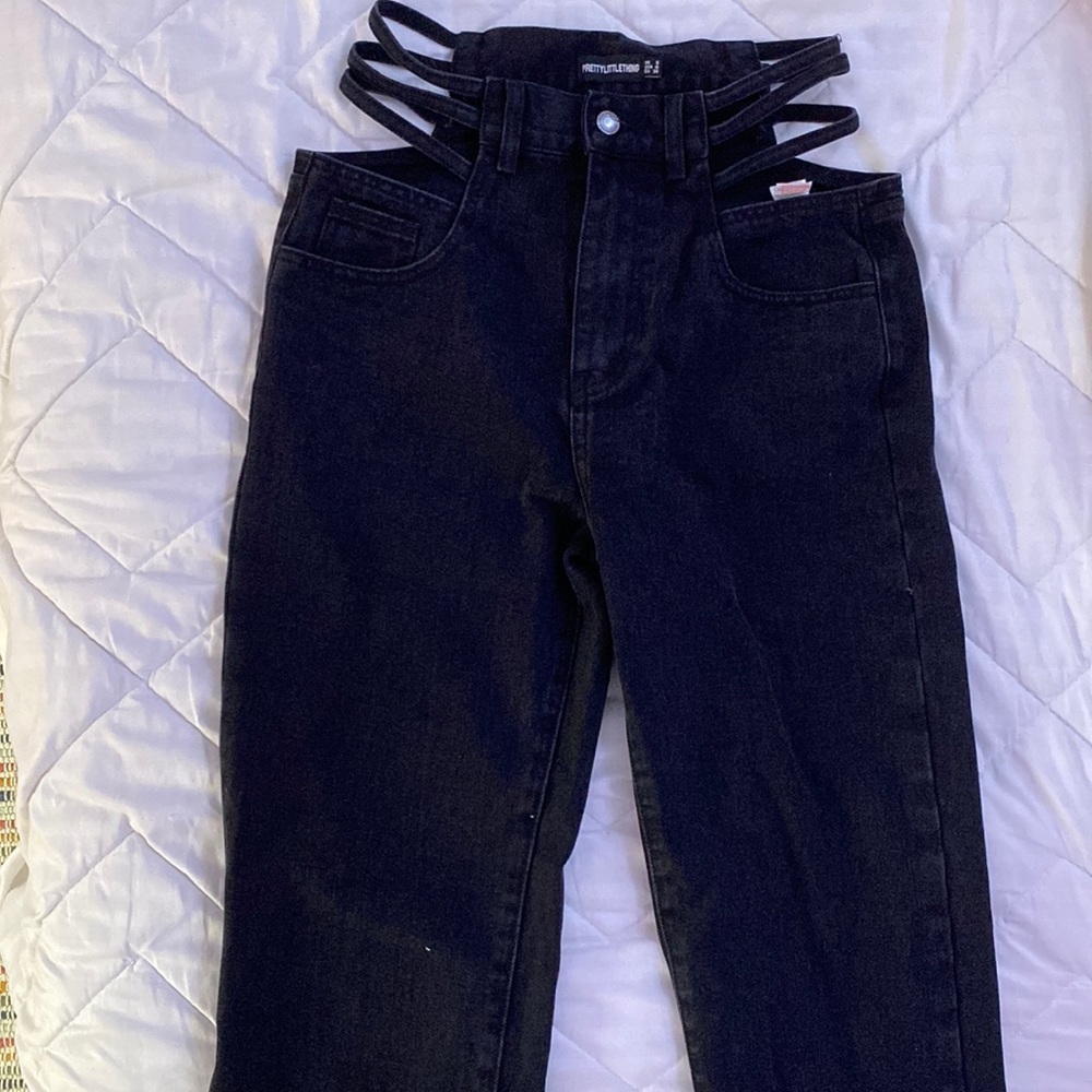 Black Strappy Cut Out Hip Jeans